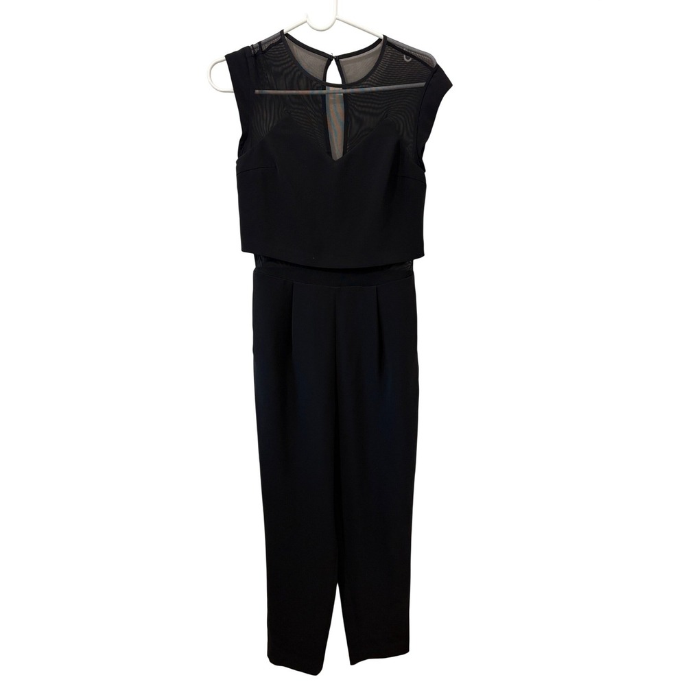 Express Black Mesh Illusion Cutout Sleeveless Jumpsuit Size 2 Pleated Evening